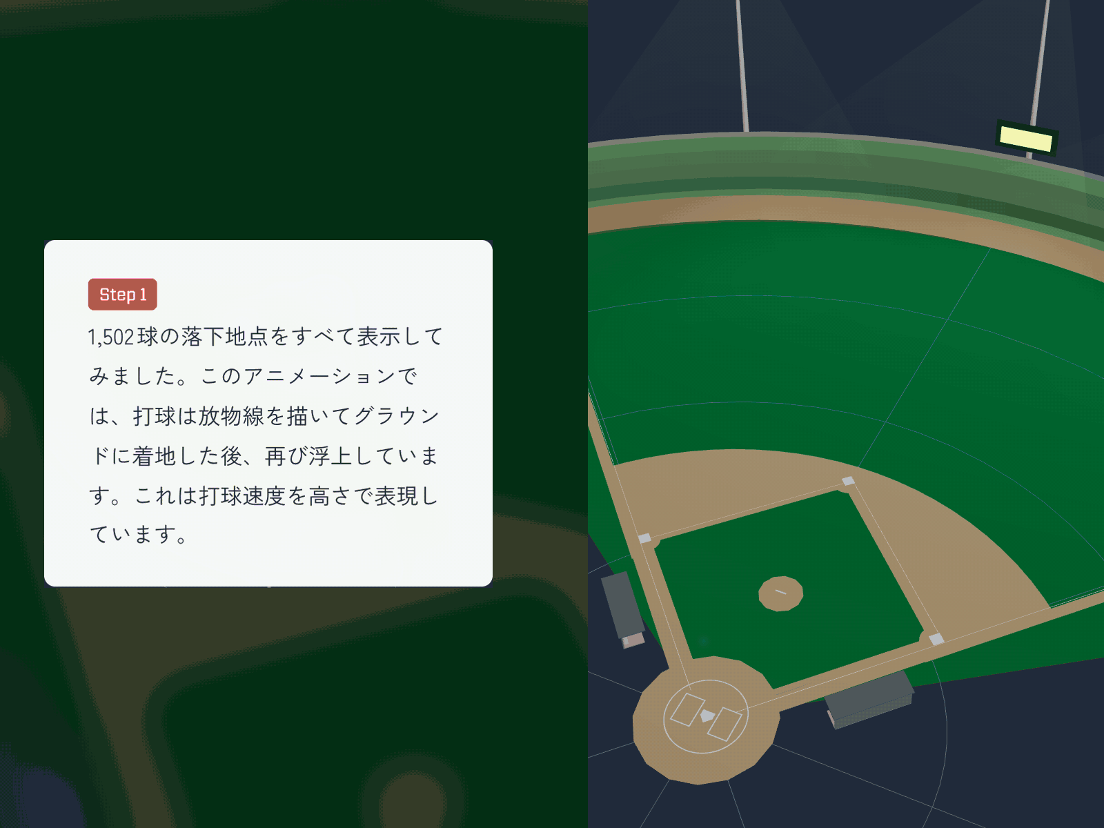公開版：打球速度を高さに割り当てる表示と、その意味を案内する説明カード。