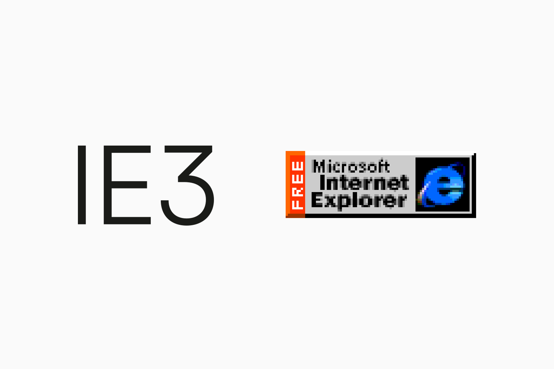 正式なIE3ロゴと、FREE Microsoft Internet Explorerの当時のバナーを並べた画像